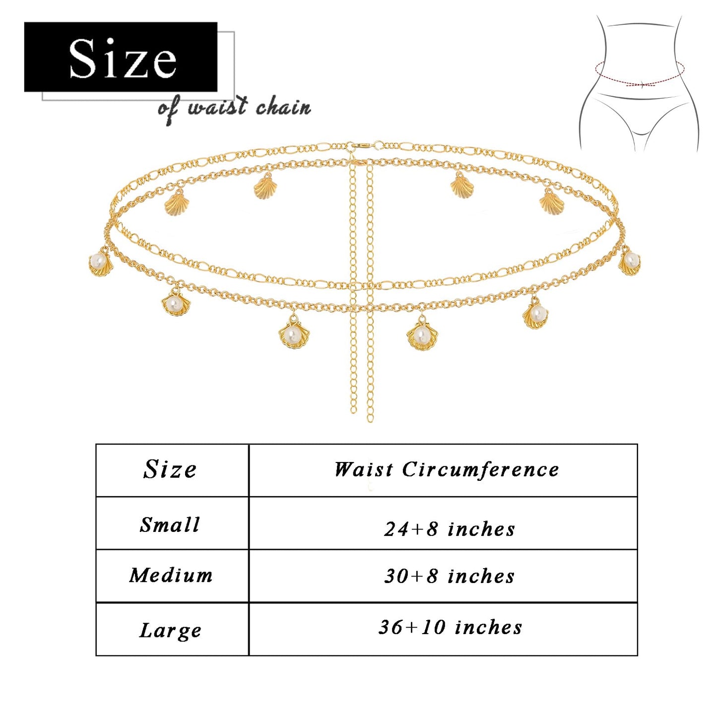 Wriidy Pearl Seashell Waist Chain Gold Beach Belly Chain Adjustable Women Layered Body Jewelry Accessories for Swimsuits