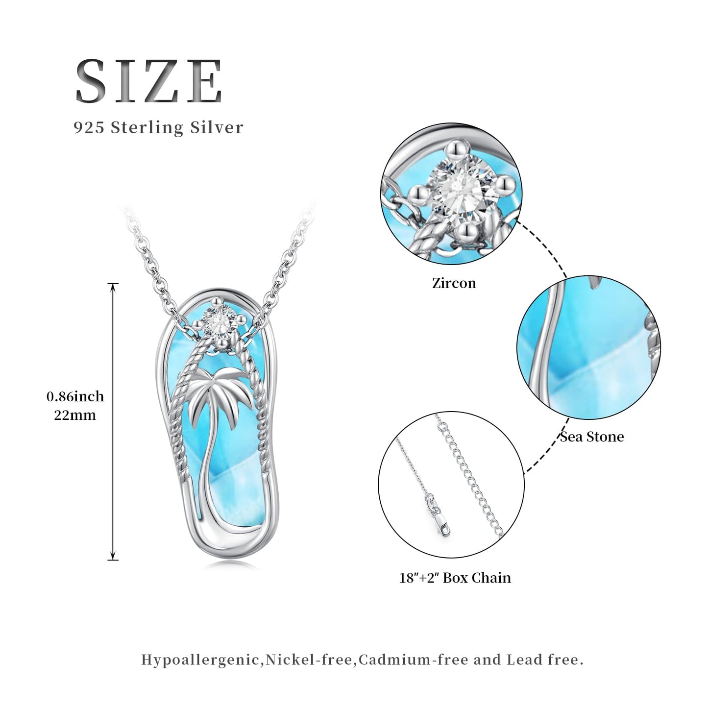 Midir&Etain Larimar Summer Vacation Necklace 925 Sterling Silver Flip Flops Hawaii Pendant Beachy Blue Necklace Coastal Natural Stone Jewelry for Women Prime