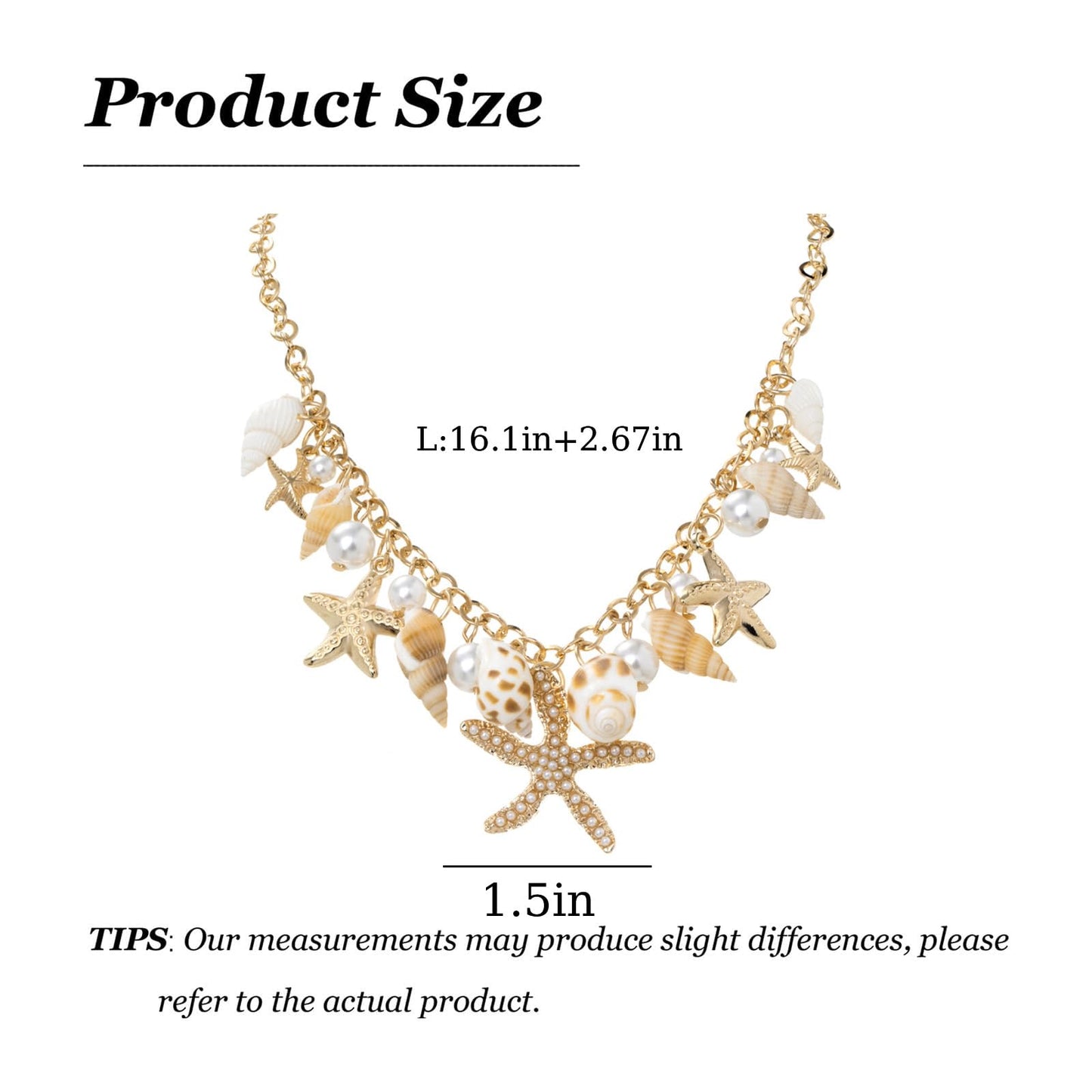 Frodete Starfish Necklace for Women Beach Necklaces Jewelry Layered Choker Drop Dangle Summer Vacation Outfits Theme Conch Seashell Accessories Ocean Pendant Dress Costume