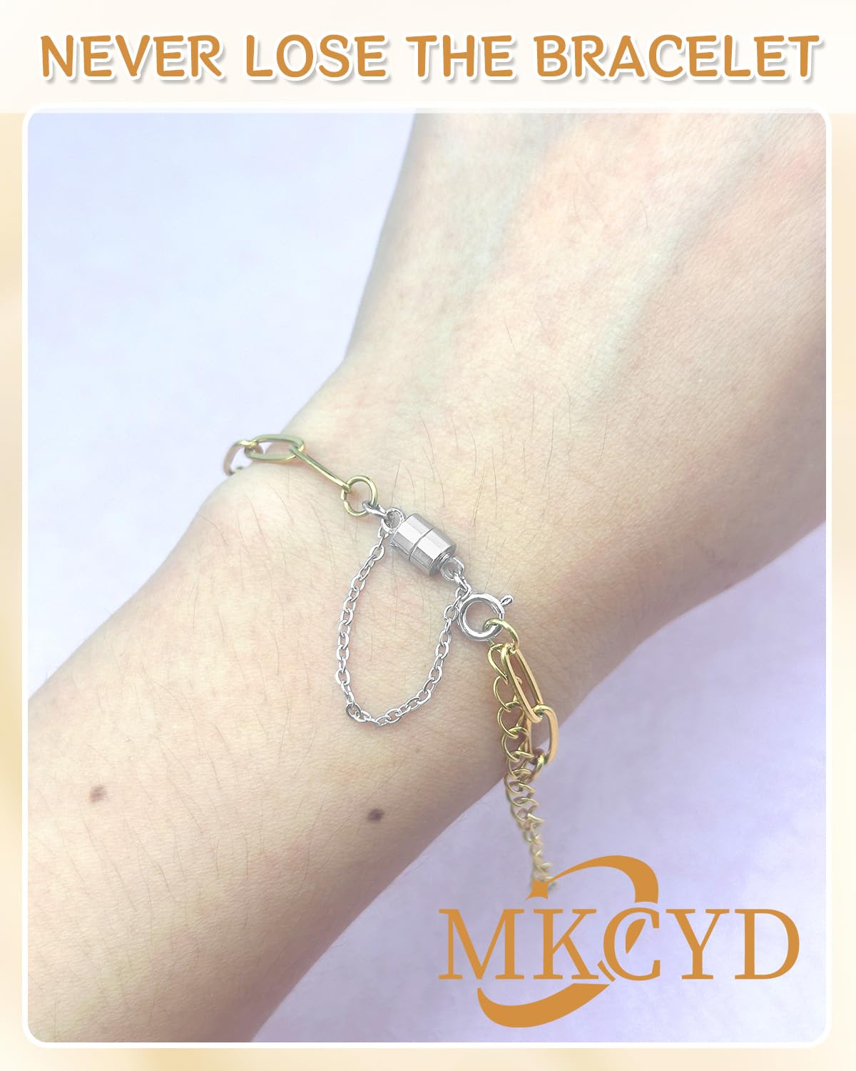 MKCYD 8Pcs Magnetic Bracelet Clasps and Closures with Safety Chain Never Fall Silver Bracelet Extender Converter Magnetic Clasps for Women