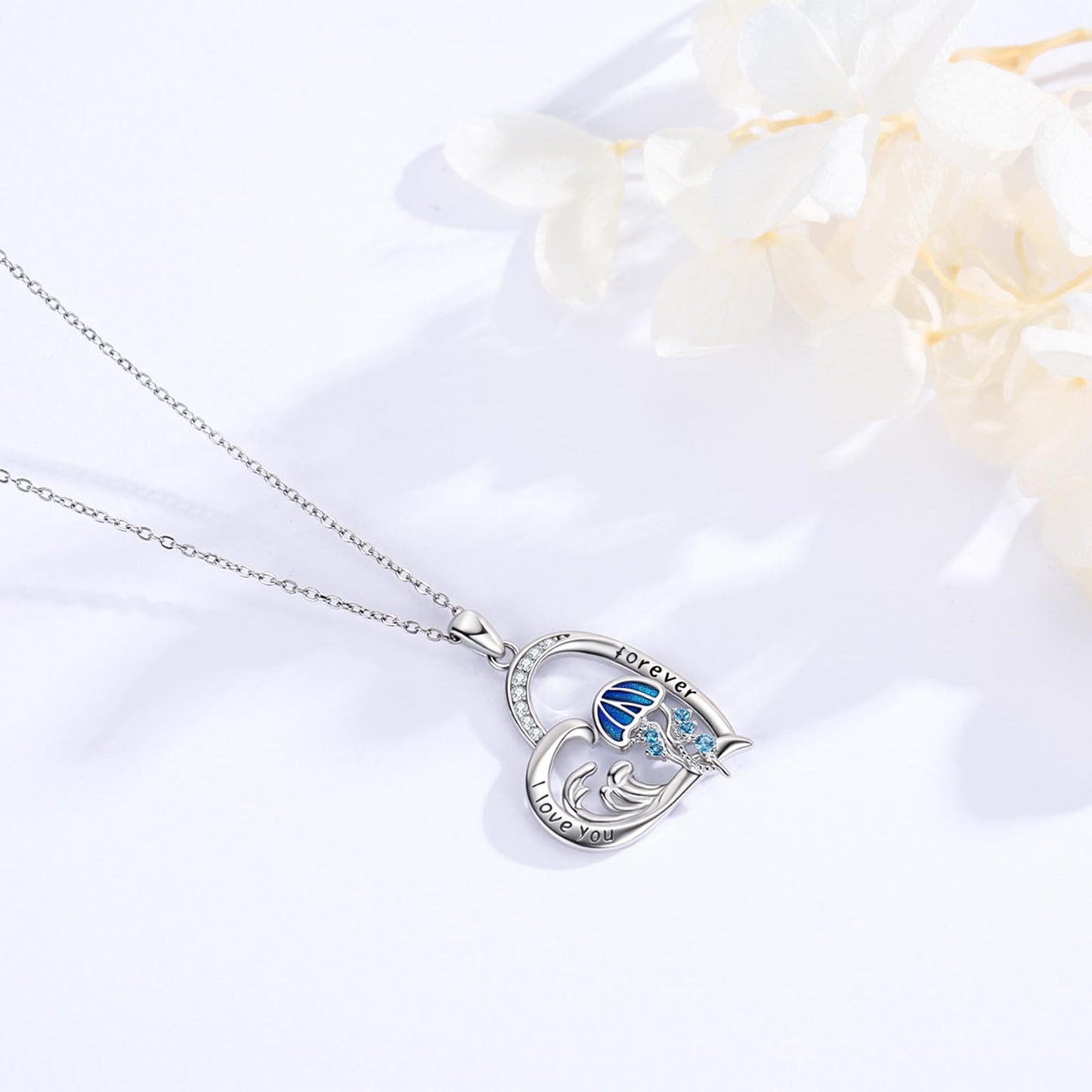Twoowl Ocean Jellyfish Necklace 925 Sterling Silver Wave Pendant Necklaces Beach Jewelry Gifts for Women Girlfriends Mom Birthday