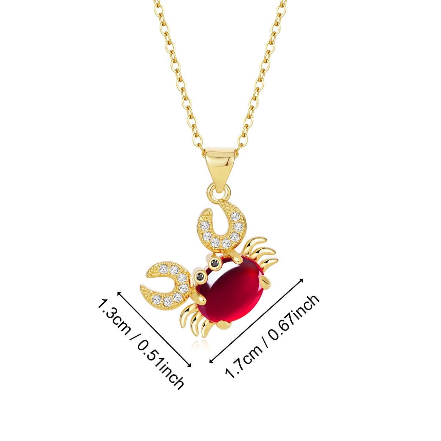 AUMRET Cute Crab Ruby July Birthstone Beachy Necklace - Gold Plated Stainless Steel - Women's Gift for Birthday, Valentine's Day, Mother's Day, Christmas