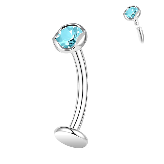 ZS ASTM F136 Titanium Belly Button Ring, 14G Cubic Zirconia Navel Jewelry, 6/8/10/12/14MM Internally Threaded Long Bar Navel Barbell Stud Flat Back Belly Piercing (Blue,L:14mm)