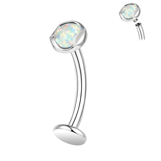 ZS ASTM F136 Titanium Belly Button Ring, 14G Opal Stones Navel Jewelry, 6/8/10/12/14MM Internally Threaded Long Bar Navel Barbell Stud Flat Back Belly Piercing (White Opal,L:12mm)