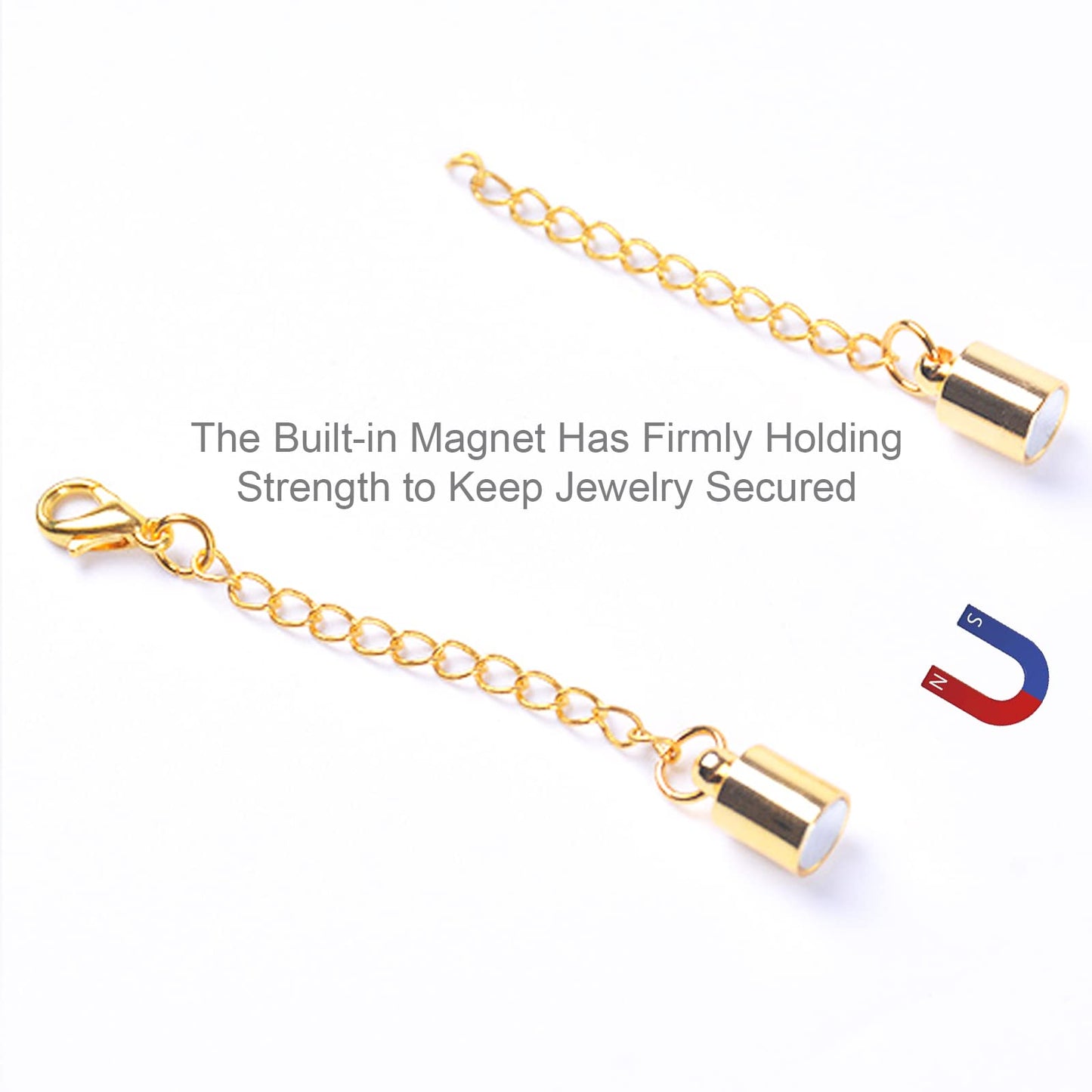 Mizeer Magnetic Necklace Extenders, Adjustable Chain Extenders for Necklaces, Magnetic Necklace Clasps and Closures with Extender Chains (4pcs Silver)