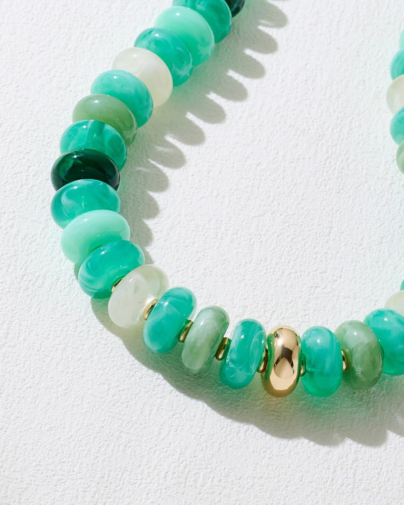 FAUTHENTICUTE Gradient Green Beaded Choker Necklace for Women Chunky Resin Bead Statement Necklace Trendy Boho Jewelry Gift For Beach Vacation