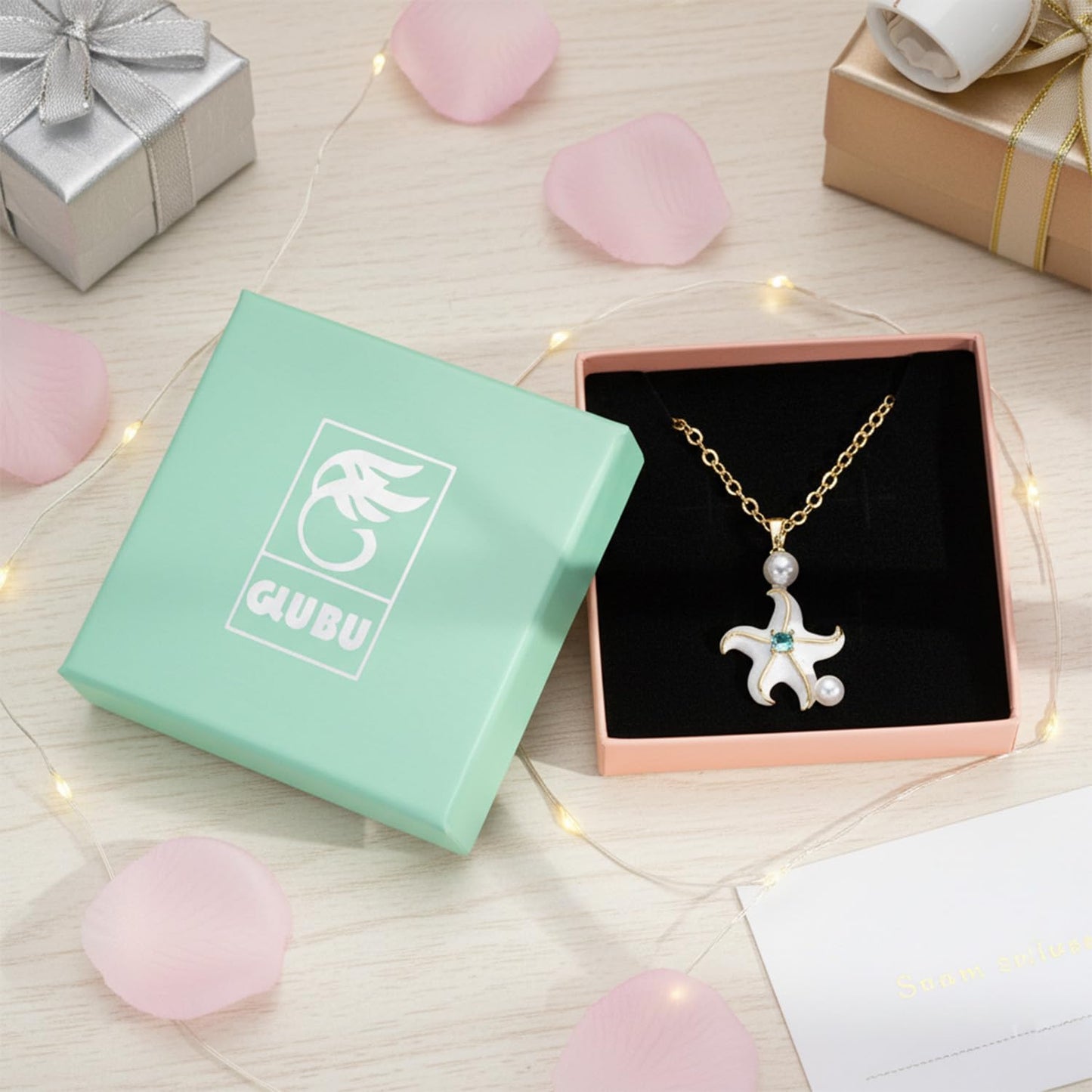 GLUBU Meaningful Dainty Starfish Pearl Necklace for Women Elegant Gold Beach Jewelry Gift for Her Summer Vacation Sea Star Pendant With Gift Box