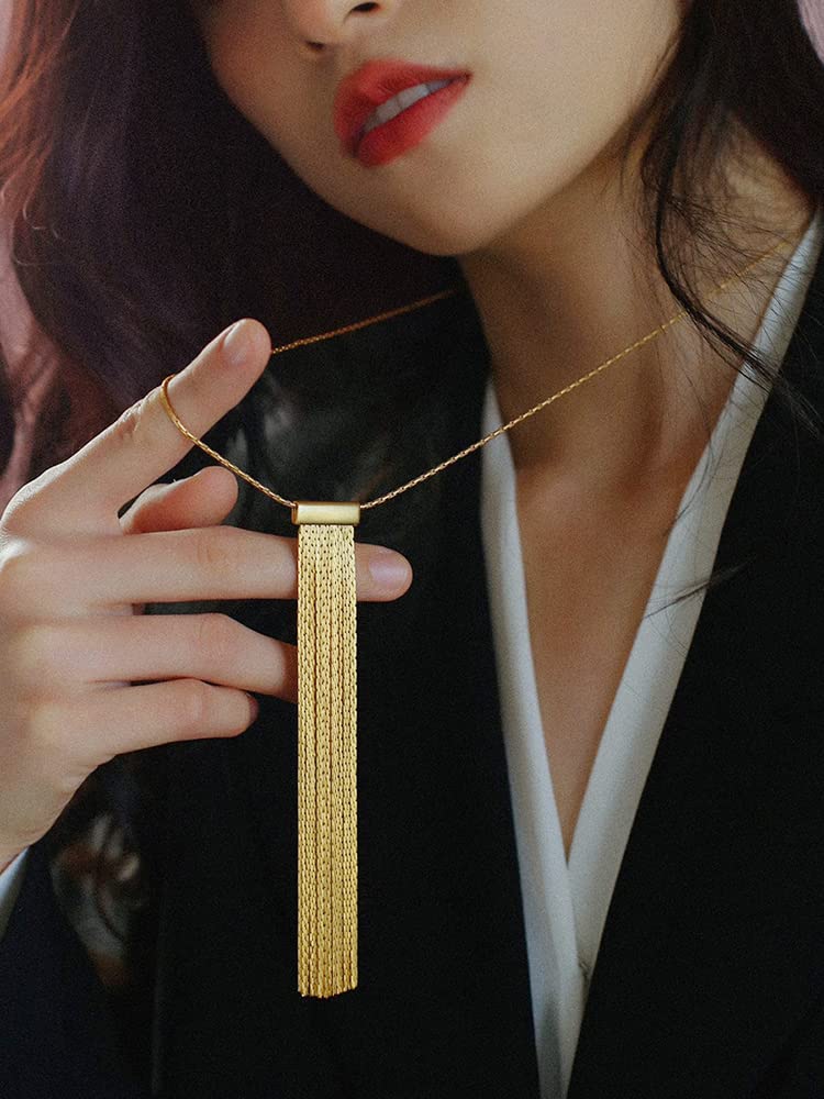 PERNNLA PEARL Statement Tassel Pendant Long Necklaces Dainty Gold Box Chain Necklaces for Women Trendy Y Necklace Boho Charm Jewelry