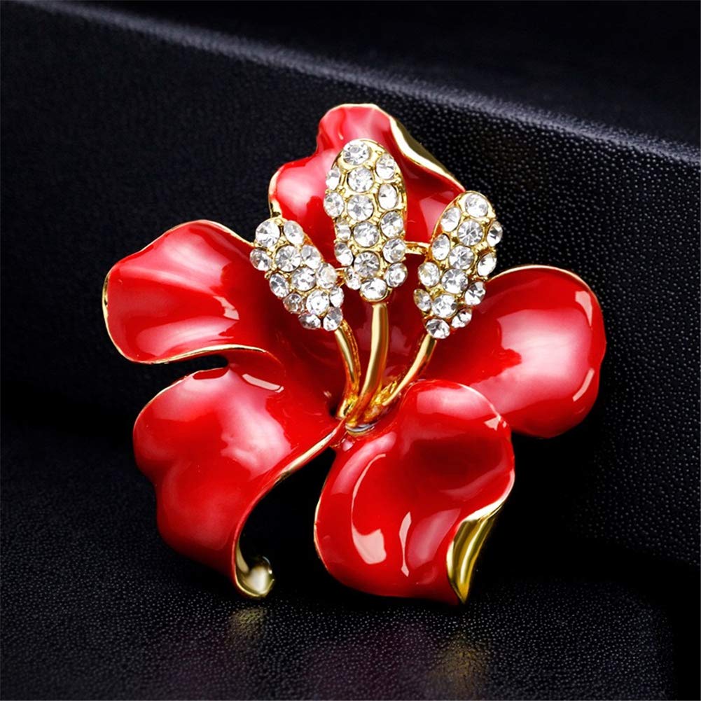 Elegant Enamel Plum Blossom Flower Brooch Pin, AILUOR Fashion Gold Plated Pearls Floral Brooch Lapel Pin for Women Girl Bridal Wedding Corsage Jewelry Gifts (Red)