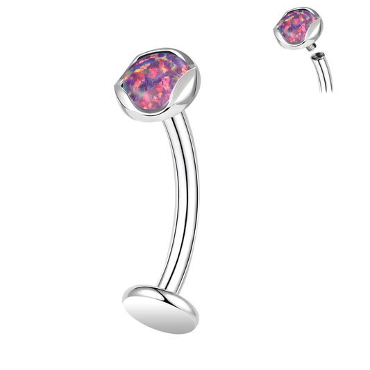 ZS ASTM F136 Titanium Belly Button Ring, 14G Opal Stones Navel Jewelry, 6/8/10/12/14MM Internally Threaded Long Bar Navel Barbell Stud Flat Back Belly Piercing (Violet Opal,L:12mm)