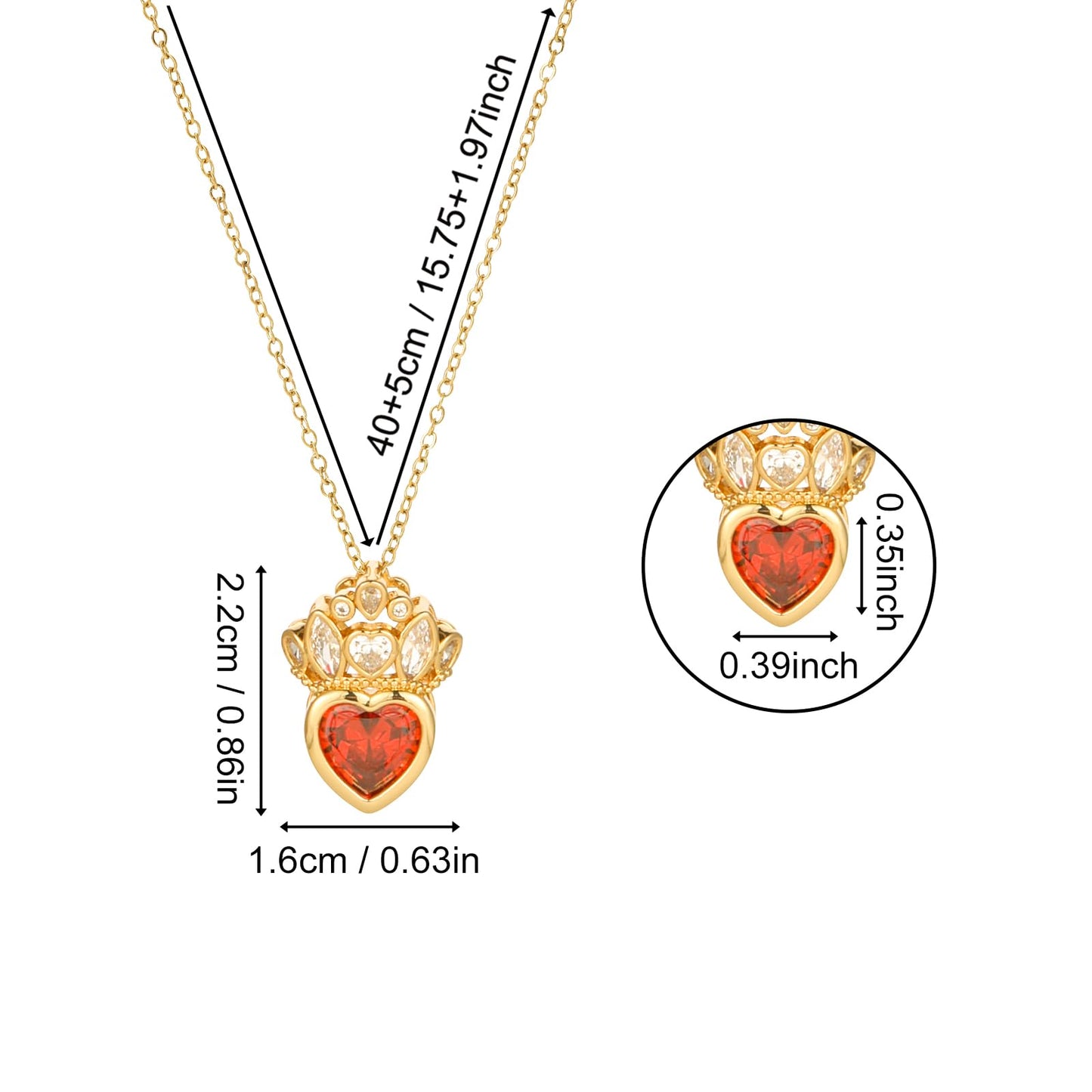 crataly Red Garnet Crown Heart Necklaces for Women-Gold Plated January Birthstone Princess Necklace For Valentine's Day Mother's Day Christmas Birthday Gifts