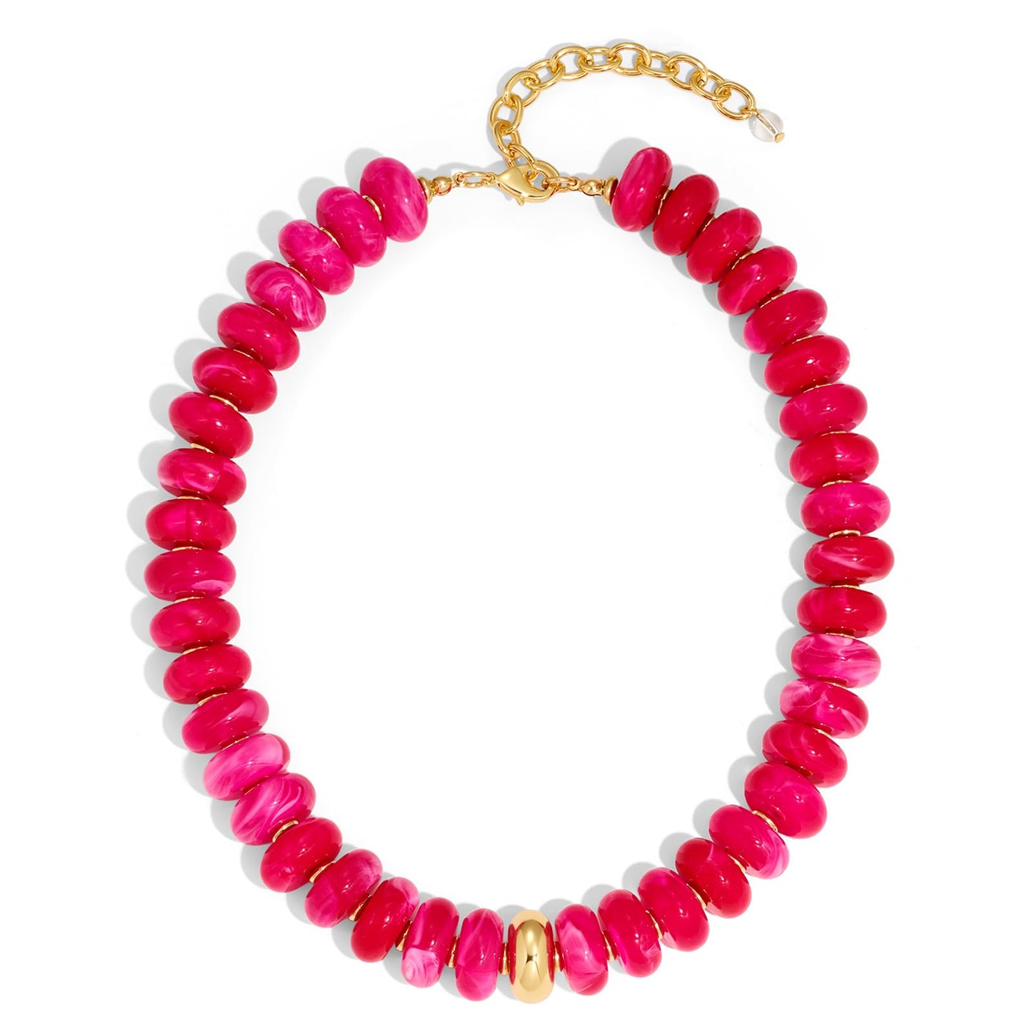 HolidayQbee Beaded Necklace for Women Chunky Beaded Choker Necklace Boho Oval Rose Red Big Bead Statement Necklaces Fashion Trendy Summer Beach Jewelry Gifts