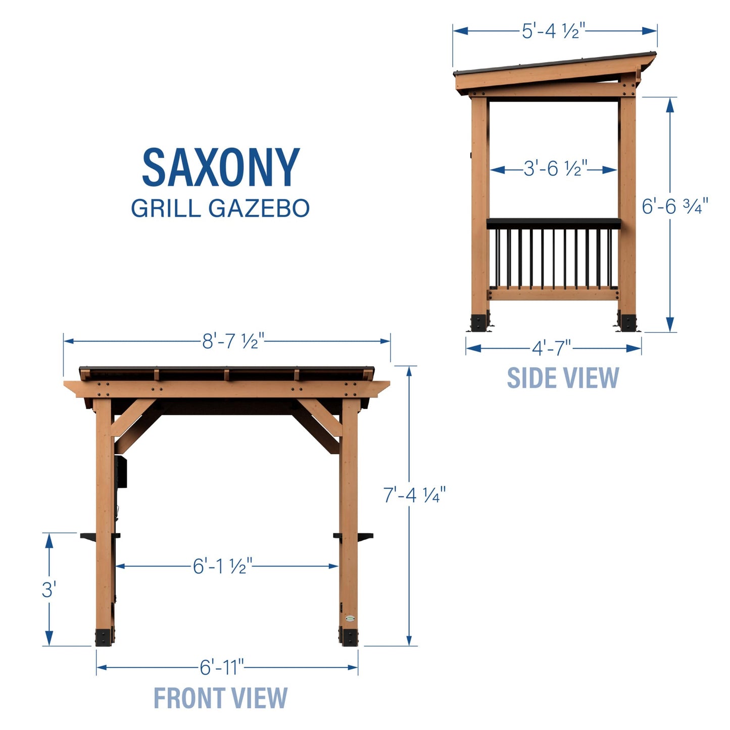 Backyard Discovery Saxony 8' x 5' Cedar Wood BBQ Grill Gazebo Pavilion with Hardtop Galvanized Steel Roof, Bar Tops, Powerport, Snow Support, Wind Resistance, Cook Station for Outdoor Patio or Deck