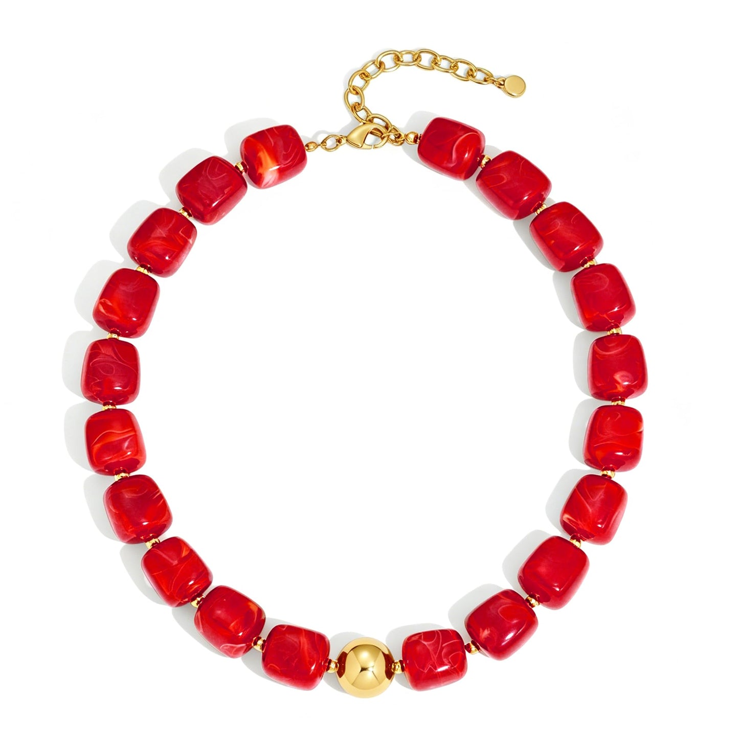WOWORAMA Chunky Beaded Choker Necklace for Women Deep Red Large Square Resin Beads Necklace Trendy Statement Chunky Necklaces Holiday Party Jewelry