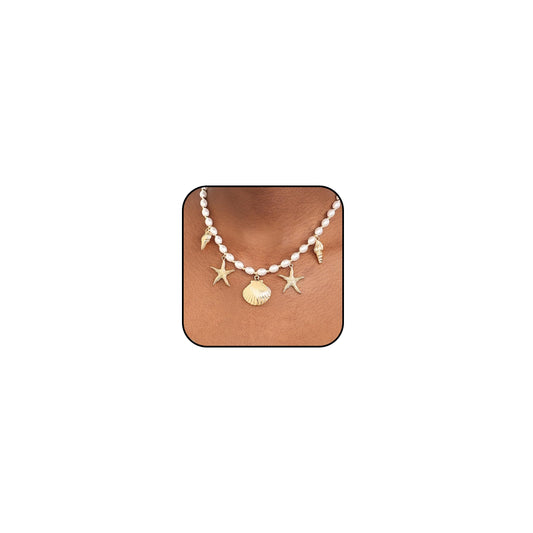 Frodete Starfish Necklace for Women Beach Necklaces Jewelry Layered Choker Drop Dangle Summer Vacation Outfits Theme Conch Seashell Accessories Ocean Pendant Dress Costume