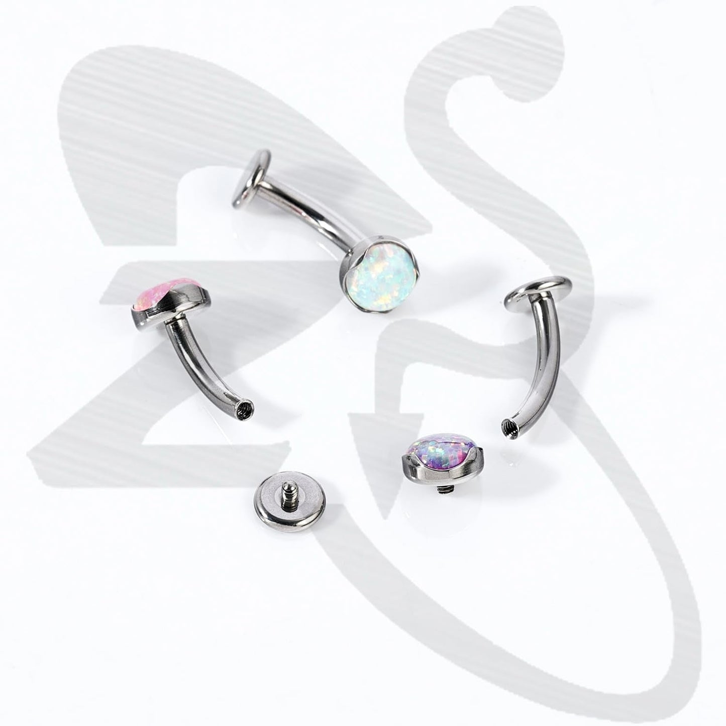 ZS ASTM F136 Titanium Belly Button Ring, 14G Opal Stones Navel Jewelry, 6/8/10/12/14MM Internally Threaded Long Bar Navel Barbell Stud Flat Back Belly Piercing (Violet Opal,L:12mm)