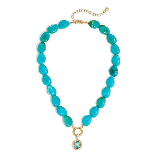 RepaTime Turquoise Beaded Necklace for Women, 14K Gold Plated Acrylic Resin Chunky Choker, Dainty Cubic Zirconia Pendant Necklace, Boho Jewelry for Wedding Party Birthday Gift