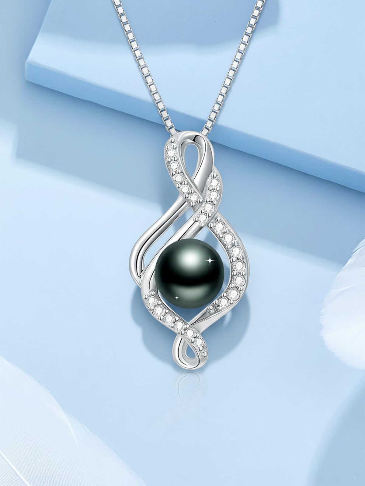 KANNSOAR 8MM Tahitian Black Pearl Necklace 18K Gold-Plating Sterling Silver Fine Jewelry Wedding Birthday Anniversary Valentines Day Christmas Mothers Day Gifts for Wife Women Mom Lover Girlfriend Her