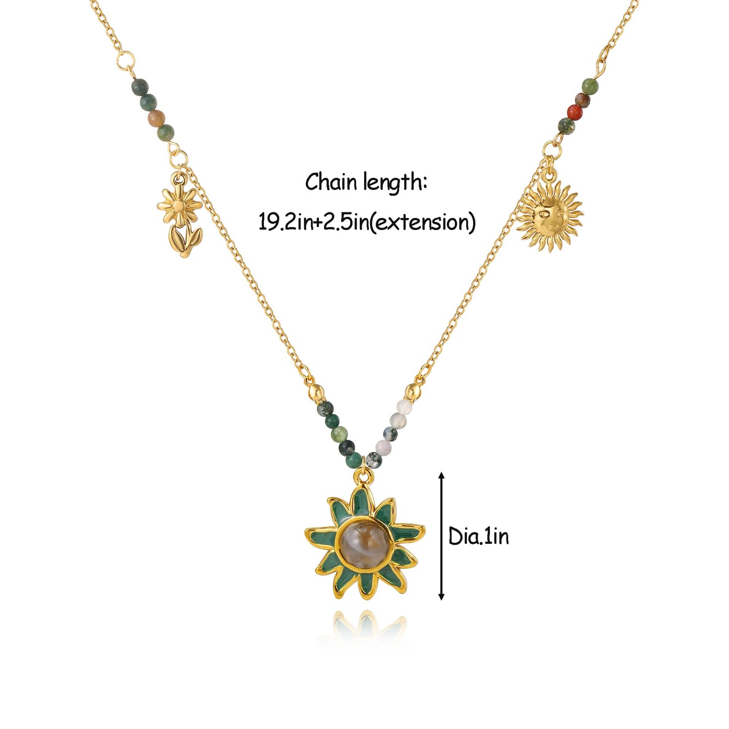WASAIE Dainty Green Sun flower Pendent Necklace for Women, Trendy Gold Stainless Steel Simple Sunflower Pendant Jewelry Choker Necklace for Party Casual Gift
