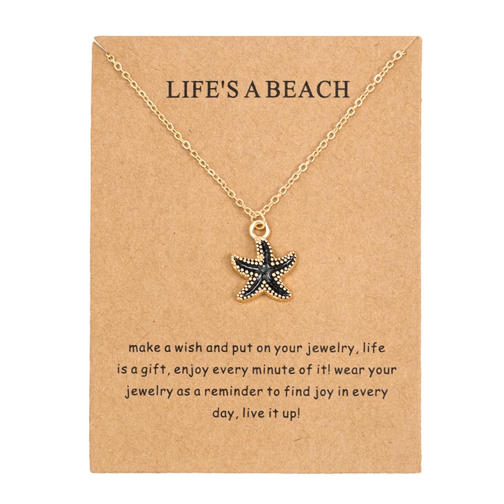 CIWEAI 6Pcs Gold Beach Starfish Necklace Set for Women Cute Beachy Hawaii Star Fish Bulk Necklaces Pack Trendy Hawaiian Friendship Matching Jewelry Accessories (Starfish-Gold-Card)
