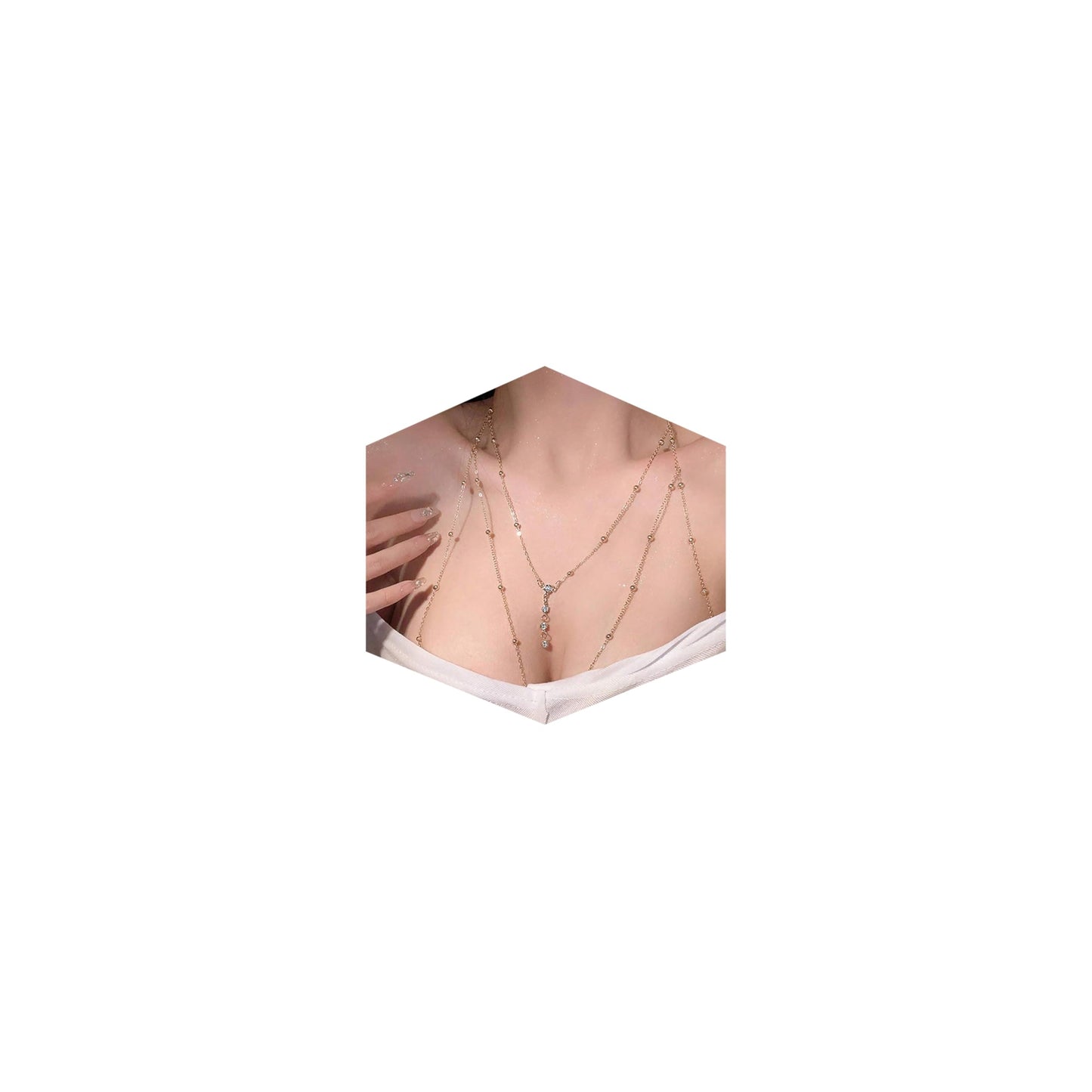 14K Gold Plated Body Chains for Women, Sexy Layered Belly Waist Chain Crossover Bikini Bra Chain, Summer Beach Rhinestone Body Jewelry(4 Imitation Diamonds)