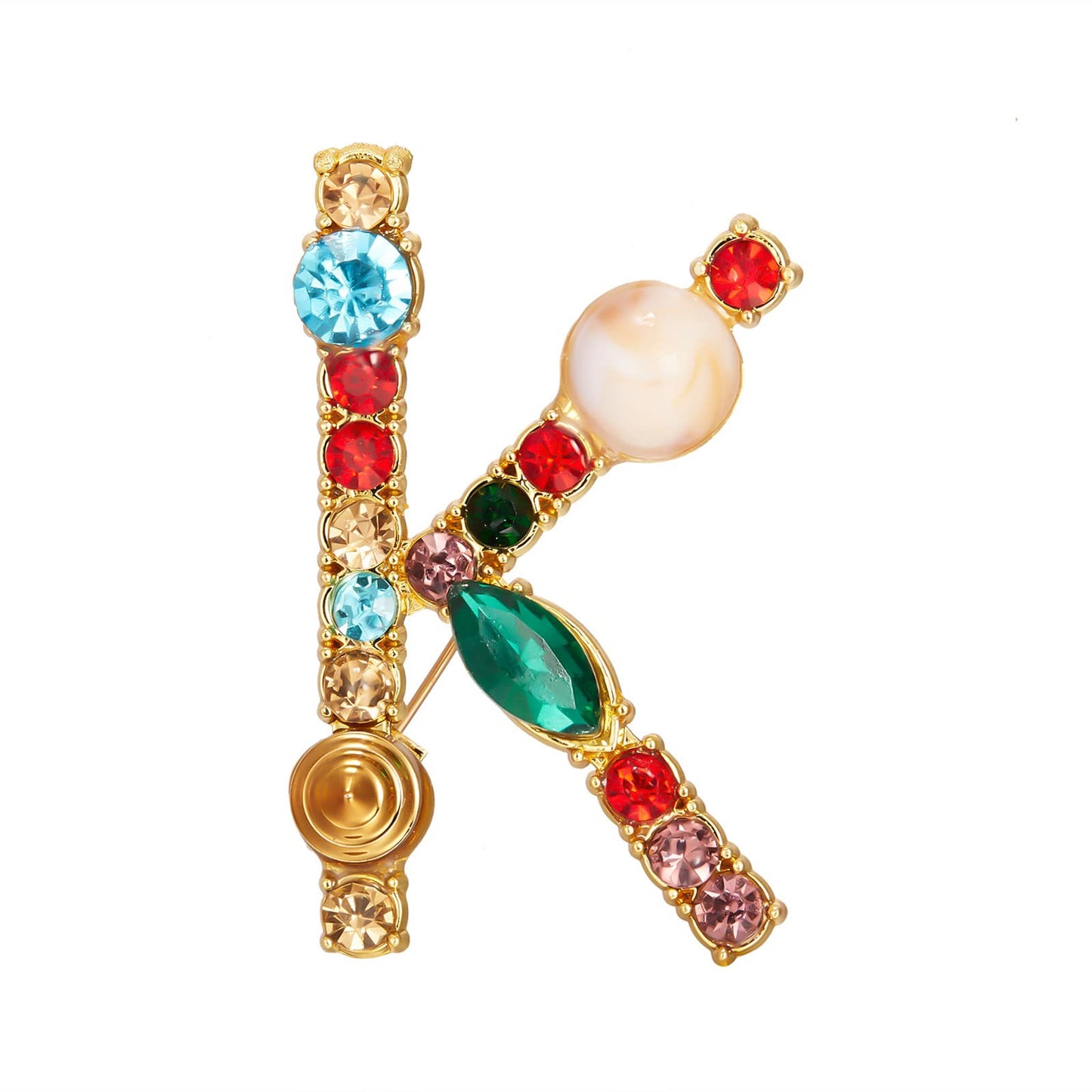 RINHOO Pearl Initial Brooch Pin Crystal A-Z 26 Alphabet Letters Brooch Colorful Enamel Breastpin Pin Jewelry for women Gifts (Gold-K)