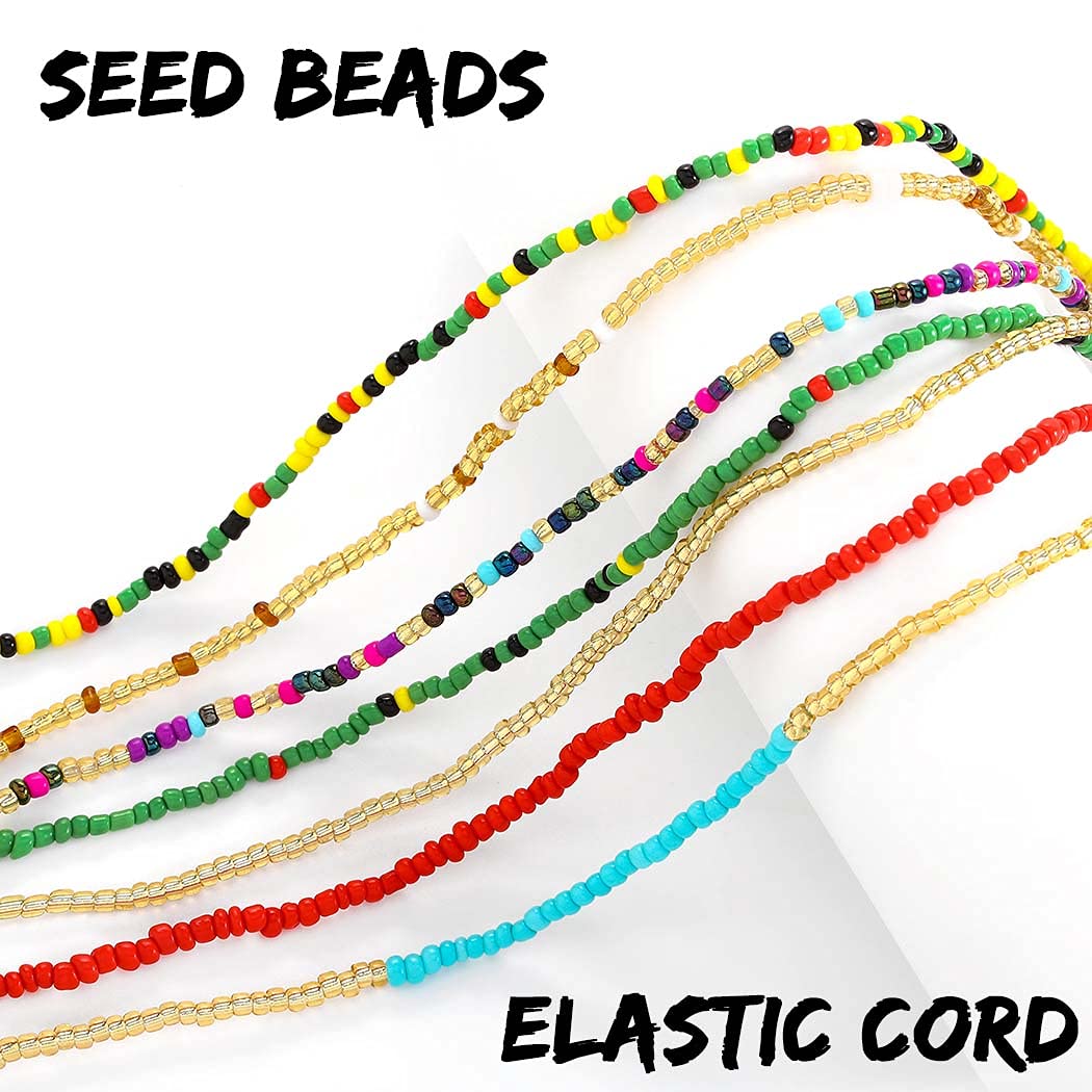 ELABEST Plus Size African Waist Beads Chain Layered Belly Body Chain Beach 7Pack Waist Jewelry Body Accessories for Women and Girls (43.3inch/110cm)