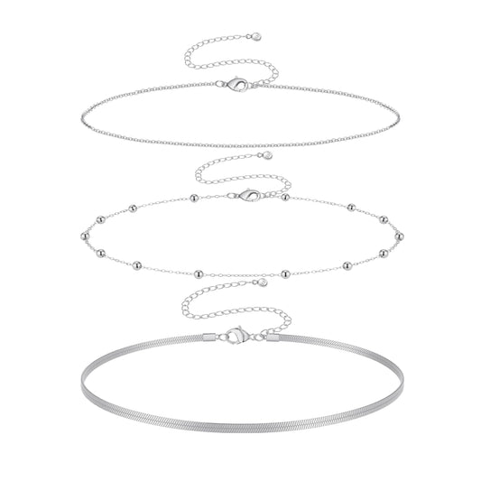 HERSIN Waist Chain for Women, 3 Pairs Silver Plated Layered Belly Belt Chains Beach Waist Beads Chain Waterproof Herringbone Snake Body Chain Summer Jewelry Accessories for Women