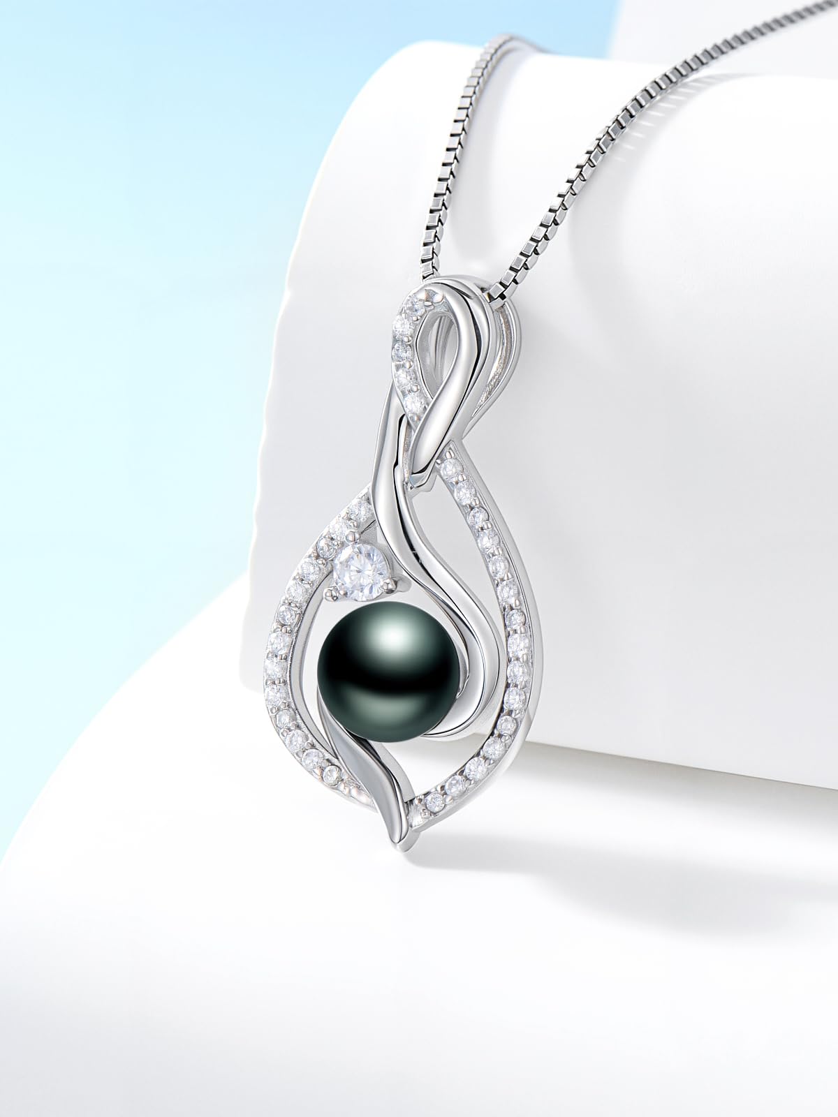 KANNSOAR 7MM Tahitian Black Pearl Necklace 18K Gold-Plating Sterling Silver Jewelry Wedding Birthday Anniversary Valentines Day Christmas Mothers Day Gifts for Wife Women Mom Lover Girlfriend Her