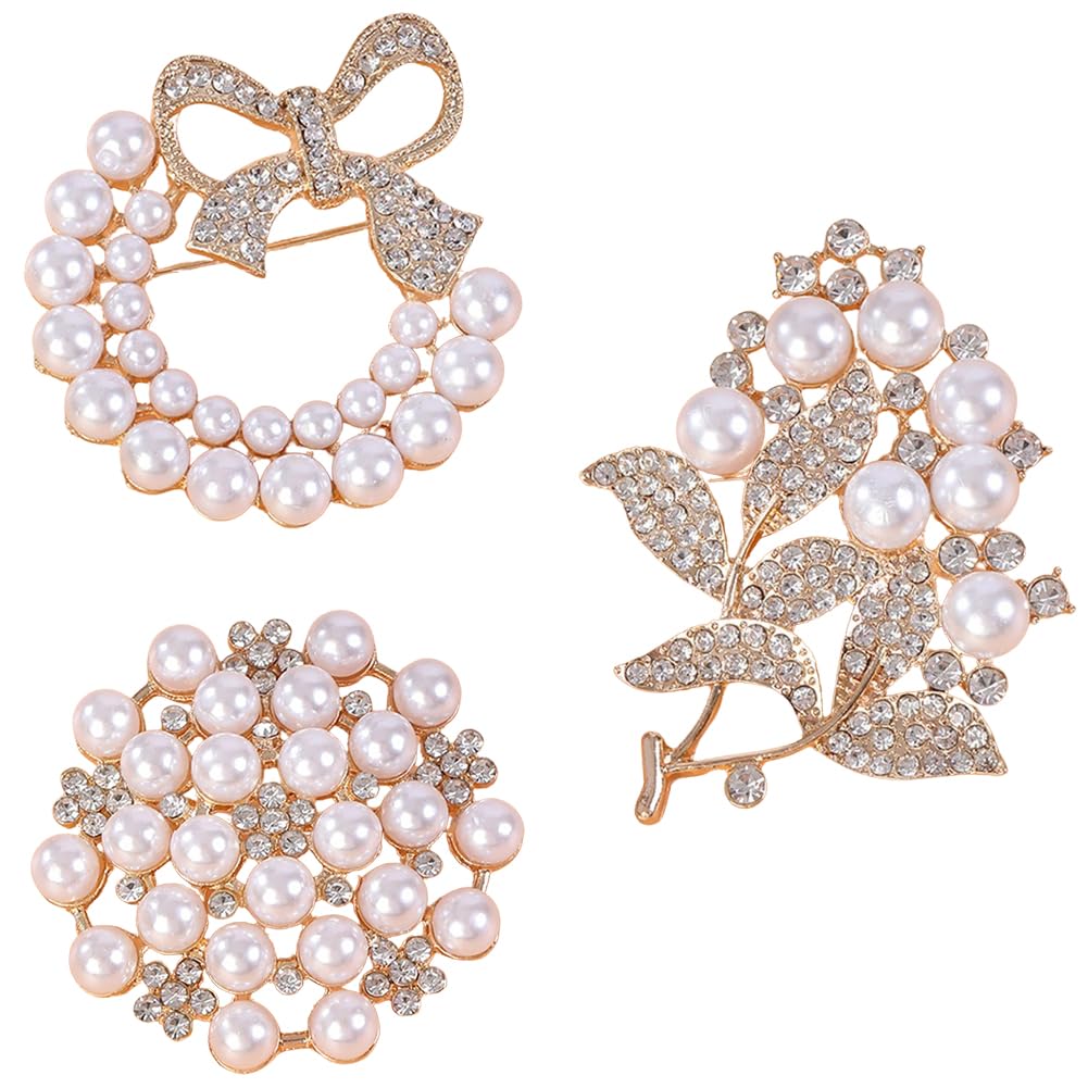JKQBUX Chic Pearl Crystal Brooch Pins for Women Girls Fashion Shawl Pin Corsage Brooch Party Ceremony Accessories Dance Banquet Pins