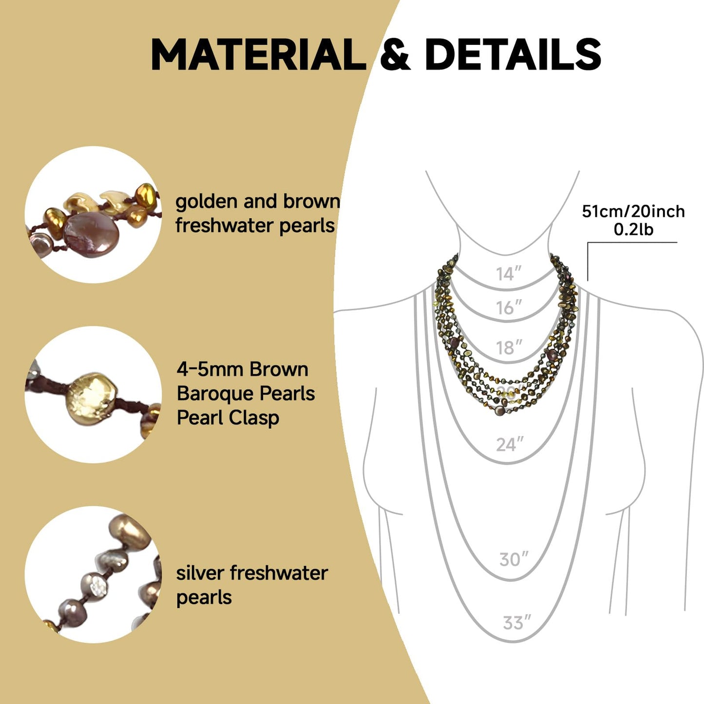 Elegant Multi-strand Baroque Pearl Necklace - Handcrafted Earth-Tone Jewelry with Unique Pearl Clasp Beaded Charms Baroque Necklace Luxury Jewelry Gift