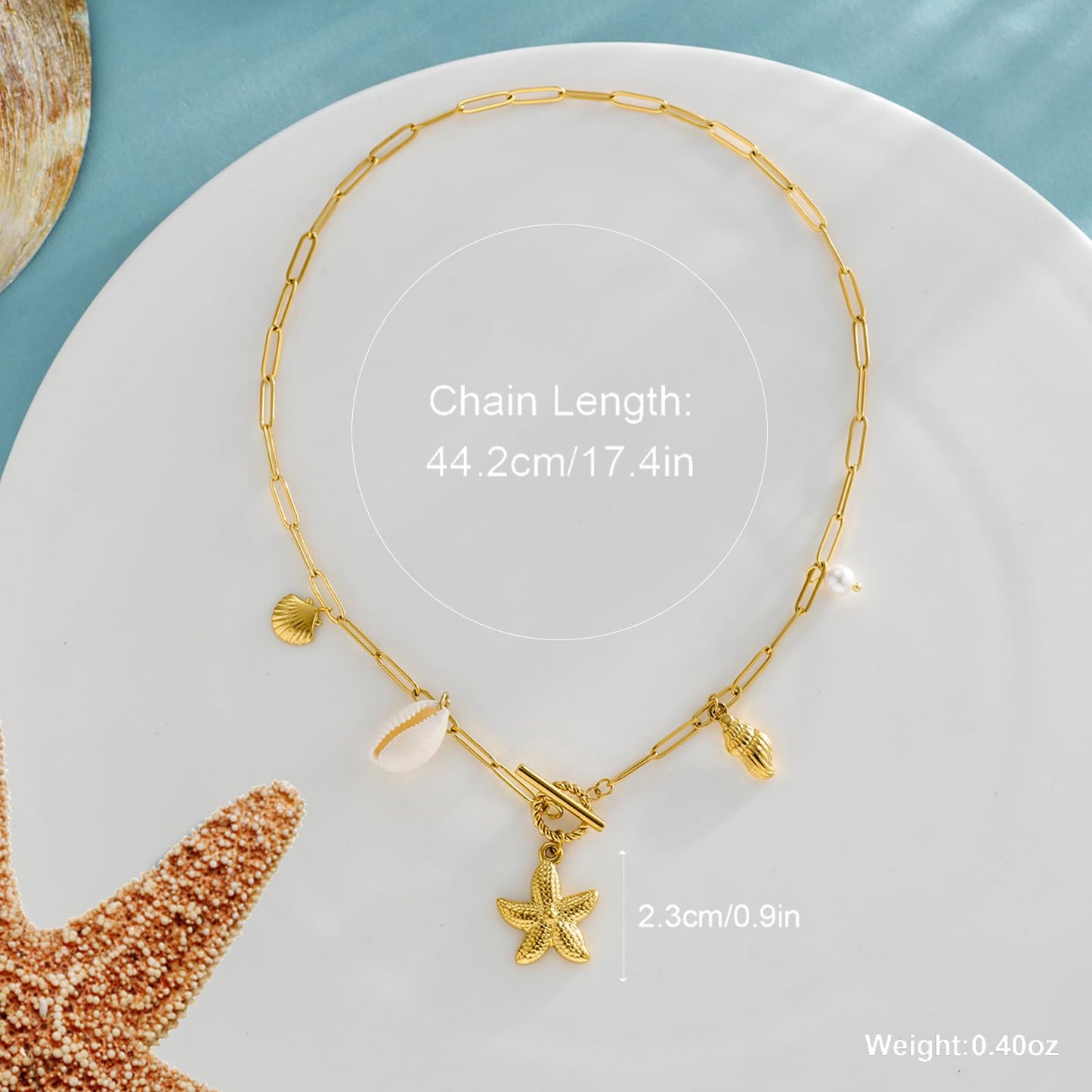 Biuwos Summer Charm Necklace for Women Starfish Seashell Necklace Vacation Beach Jewelry