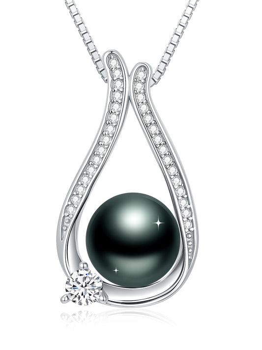 KANNSOAR 9mm Tahitian Black Pearl Necklace 18K Gold-Plating Sterling Silver Fine Jewelry Wedding Birthday Anniversary Valentines Day Christmas Mothers Day Gifts for Wife Women Mom Lover Girlfriend Her