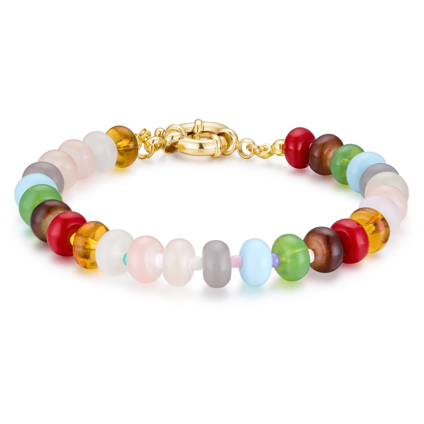 Boho Beaded Bracelets for Women, Colorful Summer Beach Bangle Bracelets, Natural Stone Rainbow Bead Bracelet, Handmade Trendy Fashion Jewelry Gifts(8MM)
