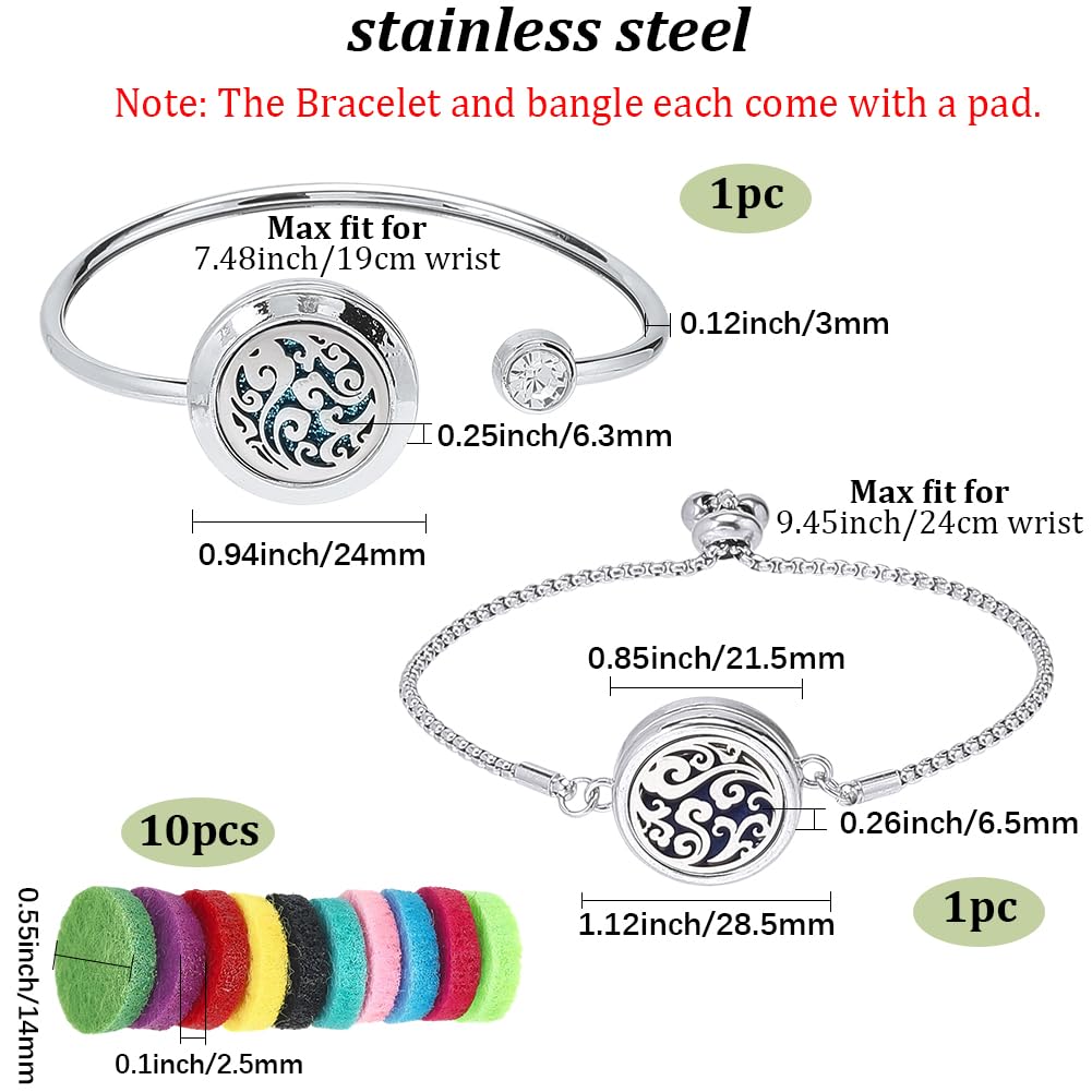 SUNNYCLUE 1 Box 2 Sets Essential Oil Diffuser Bracelet Adjustable Bangles with 10Pcs Refill Pads Stainless Steel Clouds Aromatherapy Locket Adjustable Jewelry for Women Yoga Travel Birthday DIY Gifts