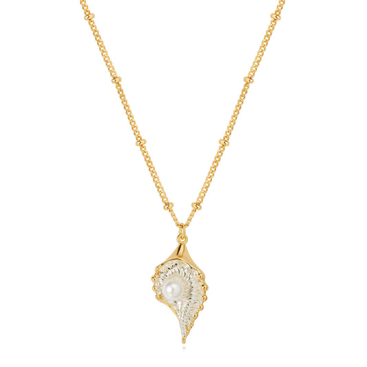 MTMY Gold Starfish Necklace 14K Gold Plated Shell Conch Ocean Pendant Necklace for Women Beach Summer Jewelry(Conch)