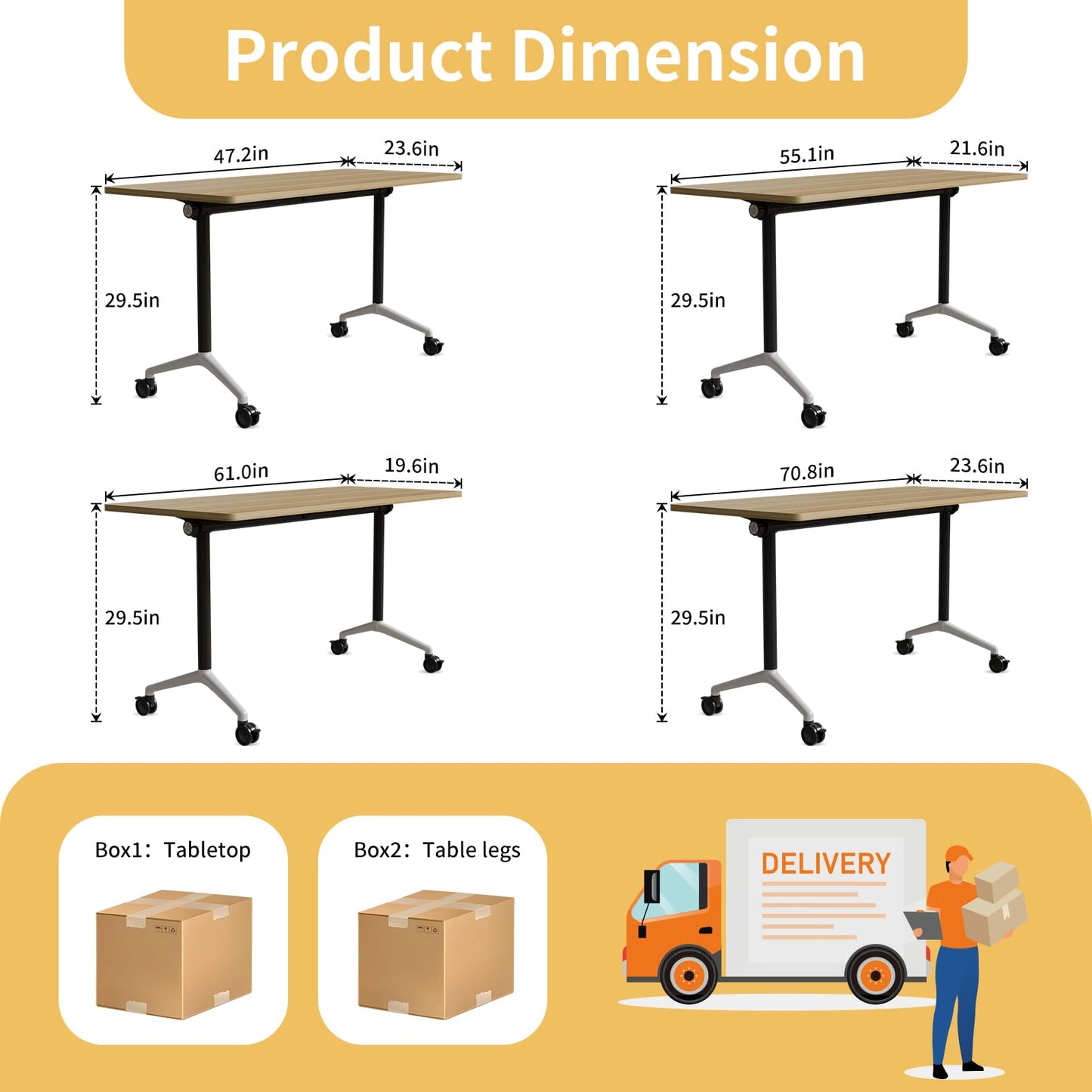 ZanyCajole Conference Room Table, Folding Conference Table with Silent Wheels, Modular Flip Top Mobile Training Tables for Office, Training Room, Meeting Rooms, School, 2-16 Person (4, Maple, 55.1in)