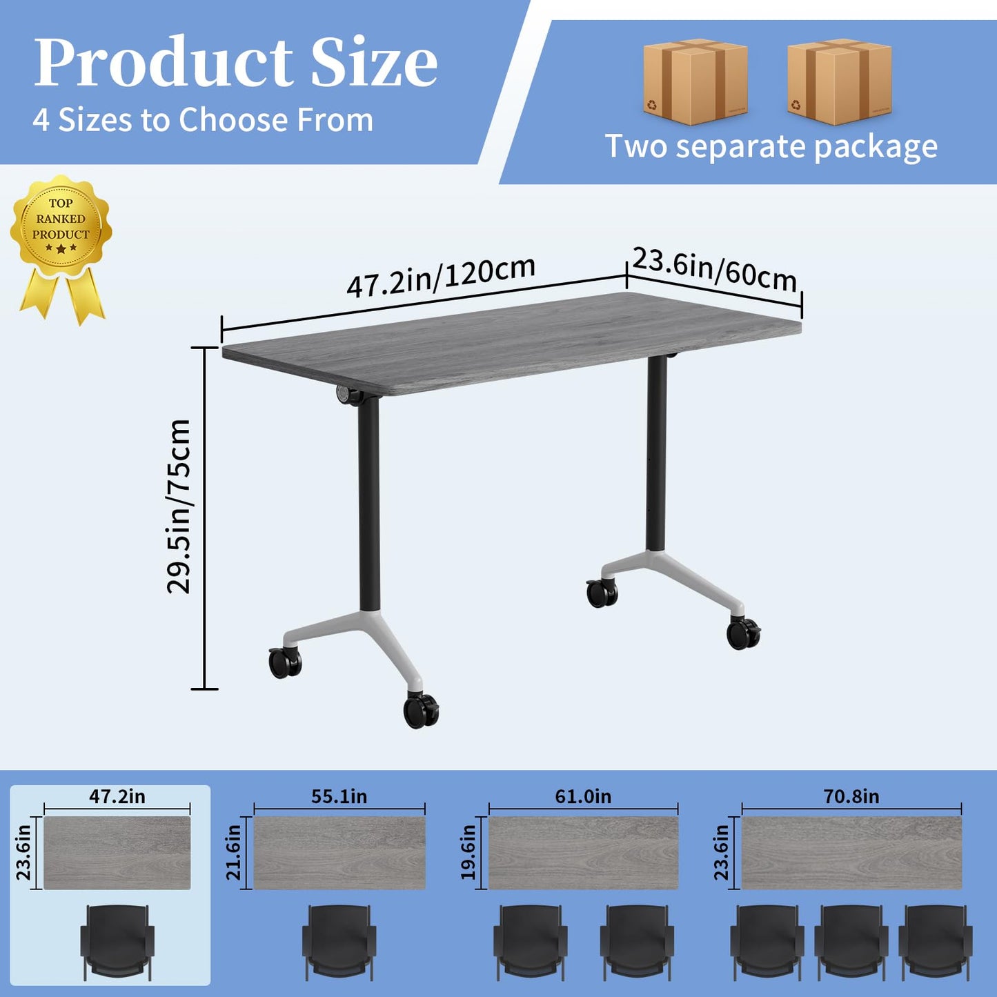 Modular Folding Conference Table with Wheels,6 Pack Mobile Conference Room Tables,Filp Top Rolling Meeting Training Tables for Office,Classroom,Library,Seminar,Boardroom,school(6pack,Grey,47in)