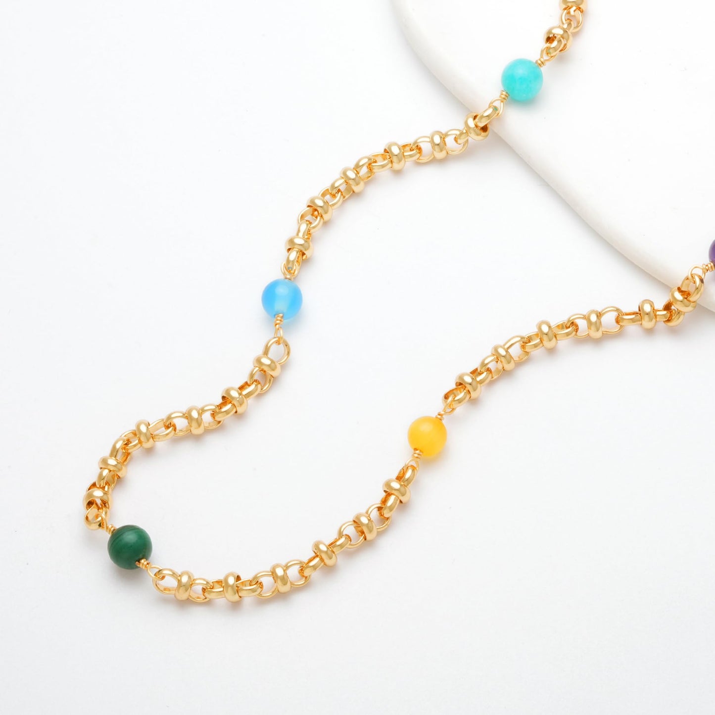 MTMY Beaded Necklaces for Women 14K Gold Plated Dainty Colorful Green/Rose Beaded Pearl Choker Necklace Delicate Boho Choker Necklace Jewelry Gift (7 Color beads)