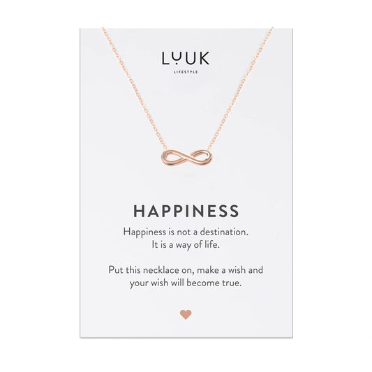 LUUK LIFESTYLE Filigree necklace in fine design with eternal love pendant and HAPPINESS gift card, 19” chain length, stainless steel, jewel to offer, trendy gift idea for women and teenager, rose gold