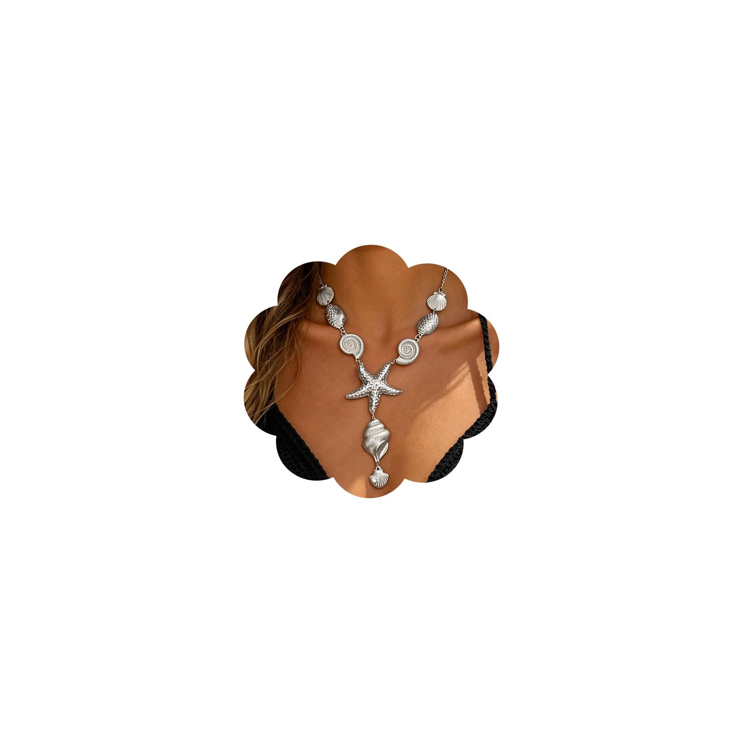 DEVINOTE Starfish Seashell Necklaces for Women Boho Large Seashell Conch Pendant Y-Shaped Necklace Summer Beach Statement Holiday Party Present Jewelry