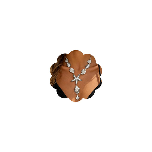 DEVINOTE Starfish Seashell Necklaces for Women Boho Large Seashell Conch Pendant Y-Shaped Necklace Summer Beach Statement Holiday Party Present Jewelry