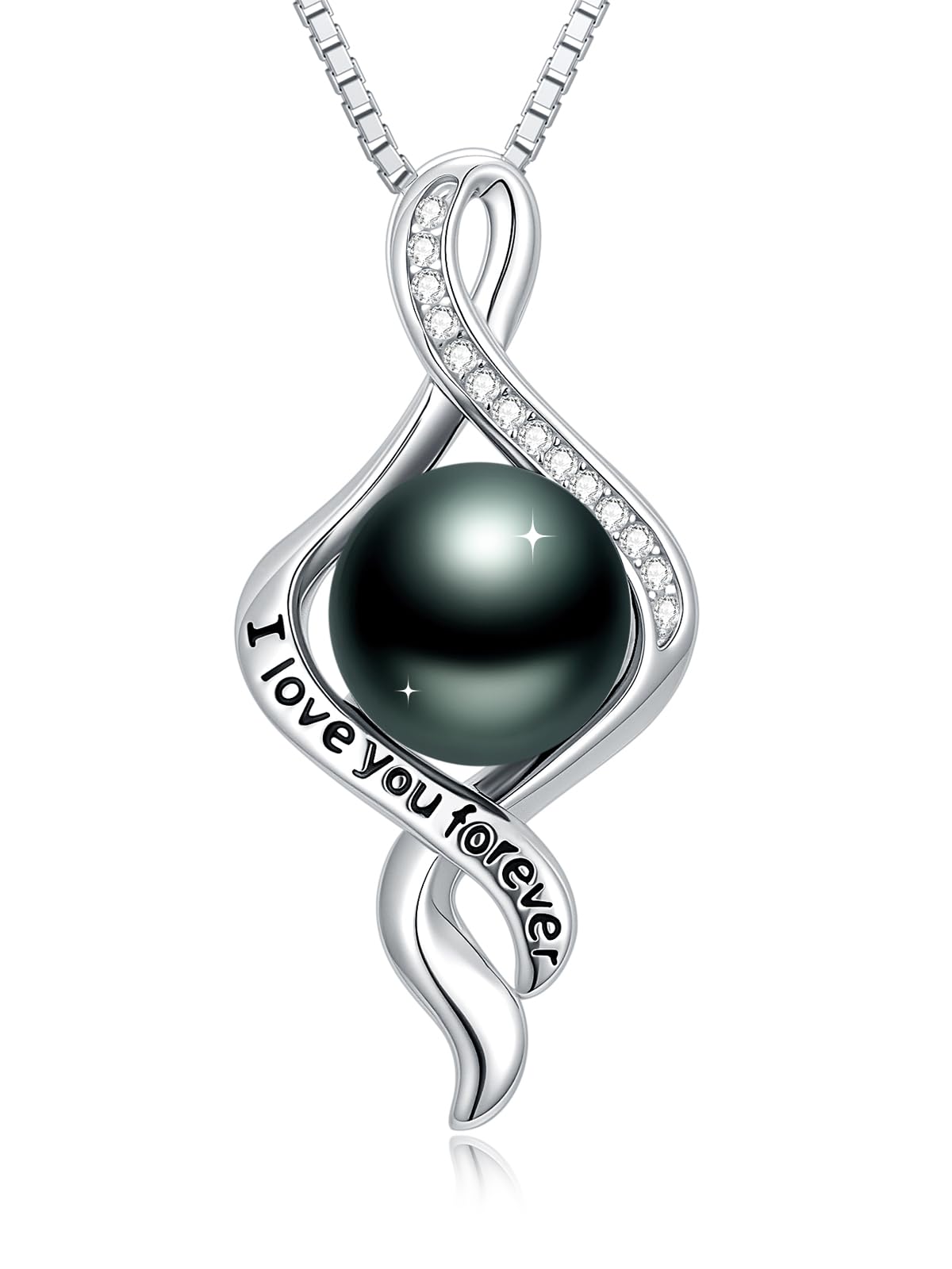 KANNSOAR Tahitian Black Pearl Necklace, 18K Gold Plated, I Love You Forever Pendant 9MM Pearl Jewelry Anniversary Wedding Valentines Day Christmas Mothers Day Gift for Women