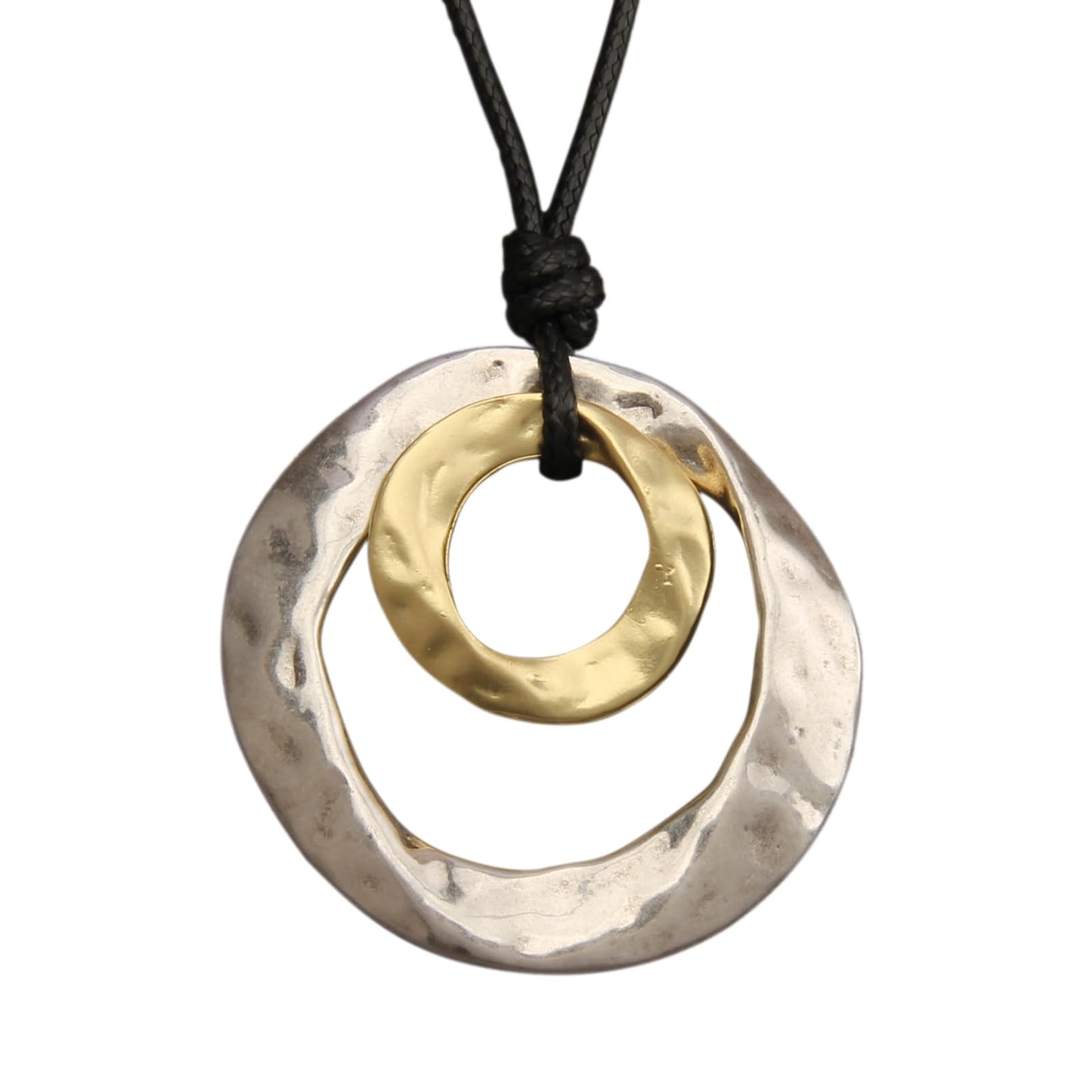 joymiao Chunky Pendant Necklace Boho Silver Pendant for Women Handmade Leather Necklace with Adjustable Cord Boho Style Jewelry