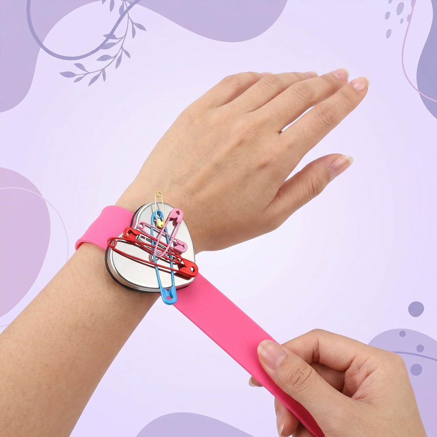 Magnetic Pin Cushion Wristband 3-Pack, Adjustable Wrist Pin Holder with Strong Magnets, Hands-Free Wrist Pin Cushion for Sewing, Quilting, Bobby Pins & Hair Styling, Skin-Friendly Silicone Strap