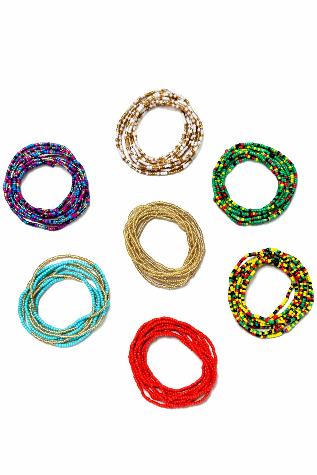 Cuisine228 African Waist Beads Chain – Stretchy Elastic Belly Body Chain, 7 Pack Beach Waist Jewelry Body Accessories for Women (50 inches)