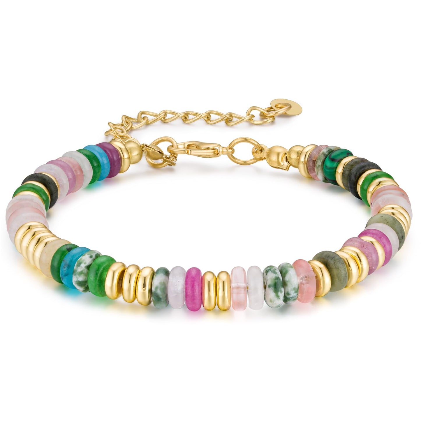 Boho Beaded Bracelets for Women, Colorful Summer Beach Bangle Bracelets, Natural Stone Rainbow Bead Bracelet, Handmade Trendy Fashion Jewelry Gifts (6MM)
