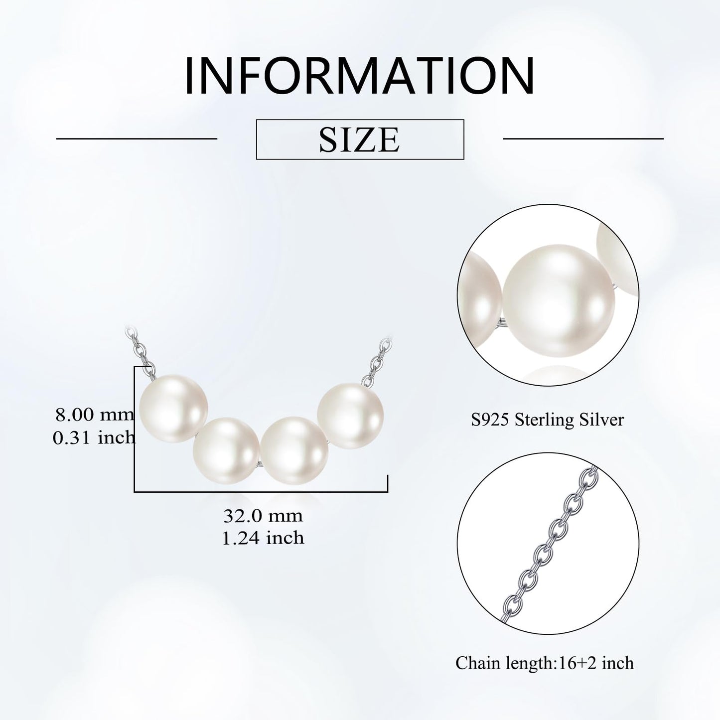 POPLYKE 4 Pearls Necklace Sterling Silver Pearls Choker Necklace for Women 7-8mm Freshwater Cultured Pearls Wedding Bridesmaids Anniversary 16''