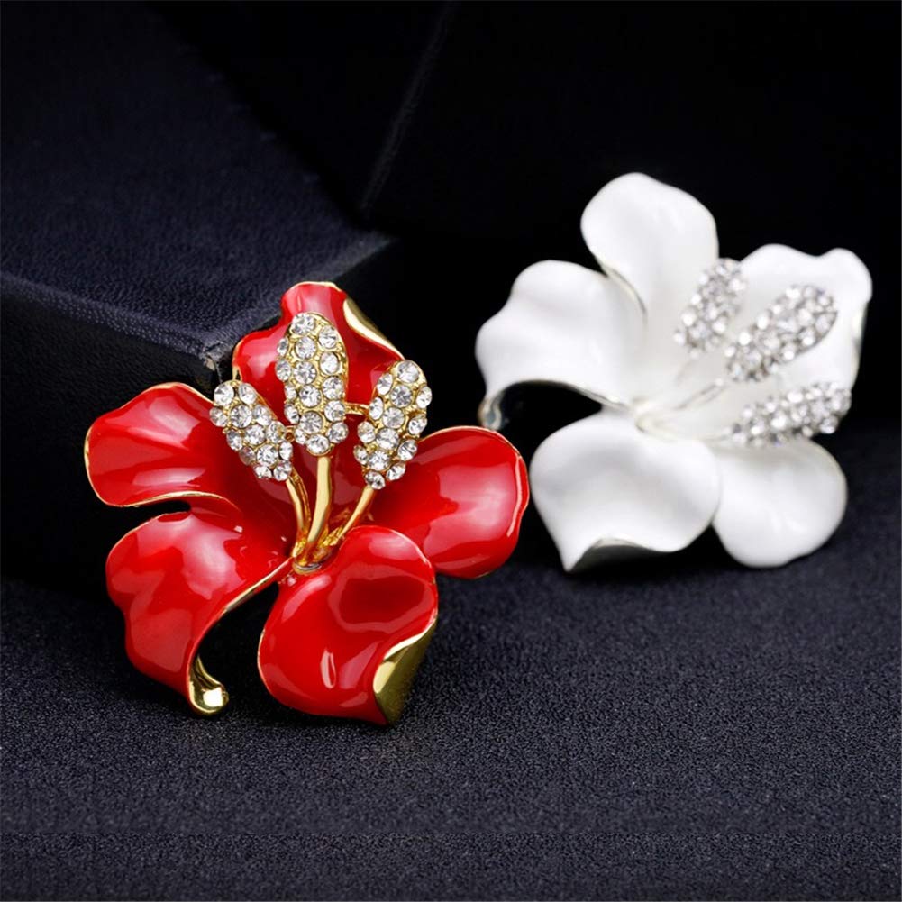 Elegant Enamel Plum Blossom Flower Brooch Pin, AILUOR Fashion Gold Plated Pearls Floral Brooch Lapel Pin for Women Girl Bridal Wedding Corsage Jewelry Gifts (Red)