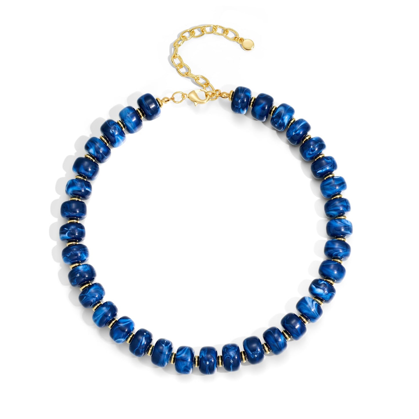 WOWORAMA Blue Chunky Beaded Necklace for Women Navy Blue Resin Acrylic Beads Necklace Statement Chunky Choker Necklaces Trendy Boho Summer Jewelry